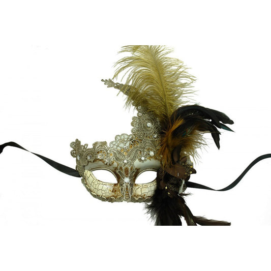 Antique Mask w/ Feathers - Silver