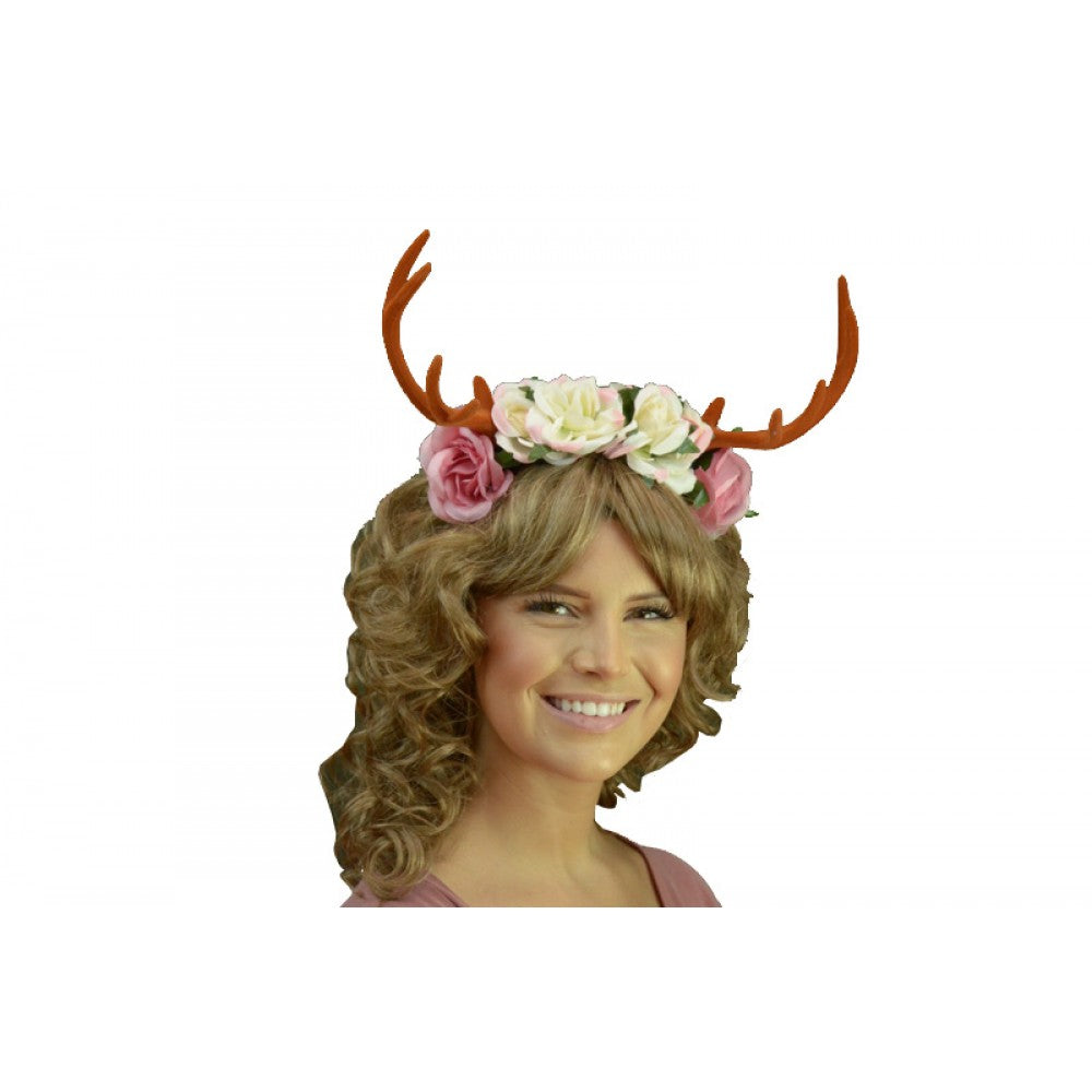 Antler Headband w/ Flowers - Brown