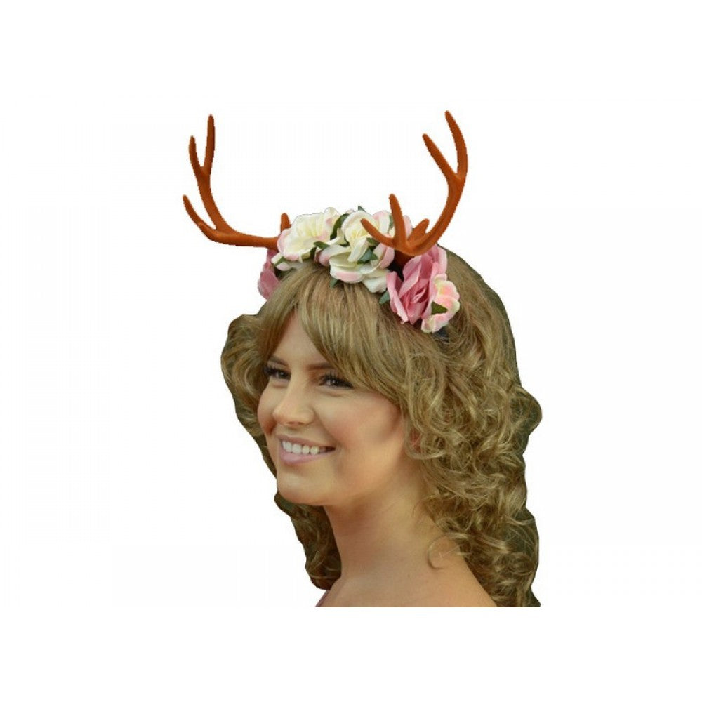 Antler Headband w/ Flowers - Brown