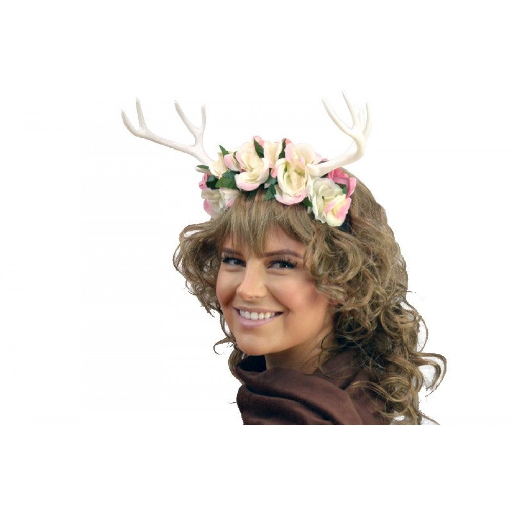 Antler Headband w/ Flowers - White