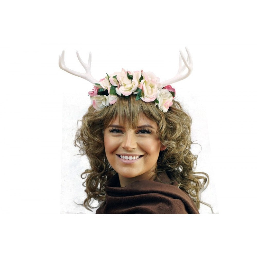 Antler Headband w/ Flowers - White