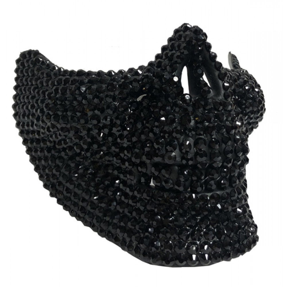 Black Rhinestone Skull Half Mask