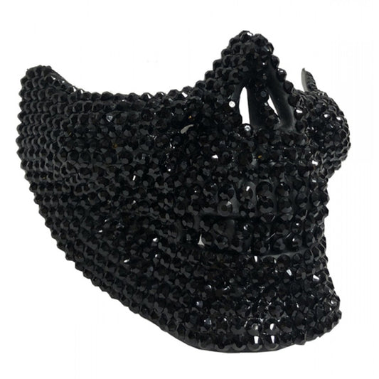 Black Rhinestone Skull Half Mask