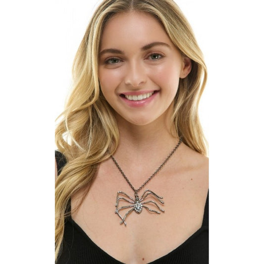 Black Rhinestone Spider Necklace