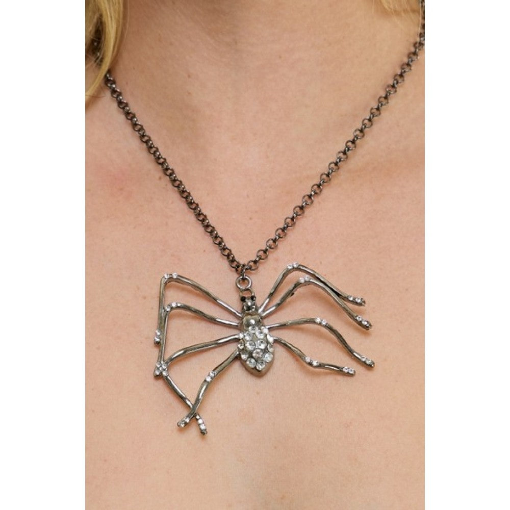 Black Rhinestone Spider Necklace