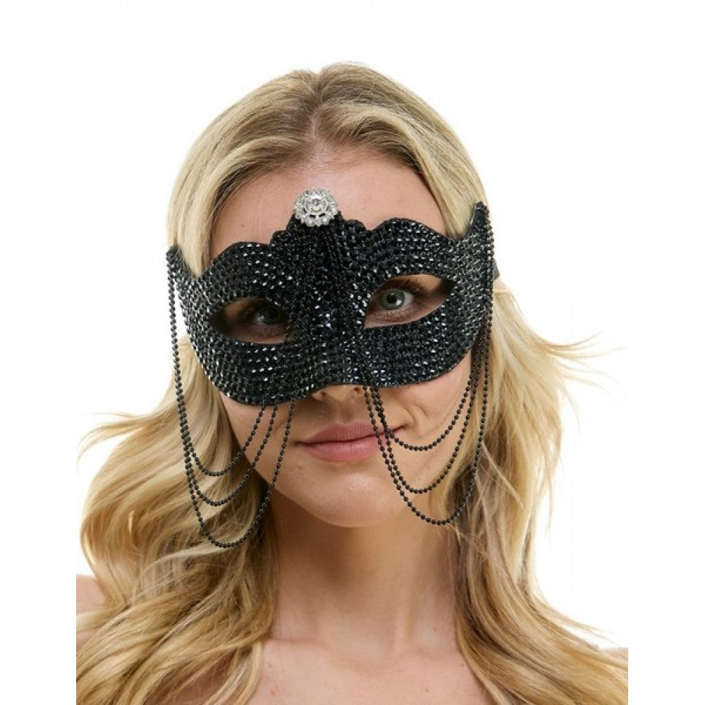 Black Rhinestone Half Mask W/ Chains