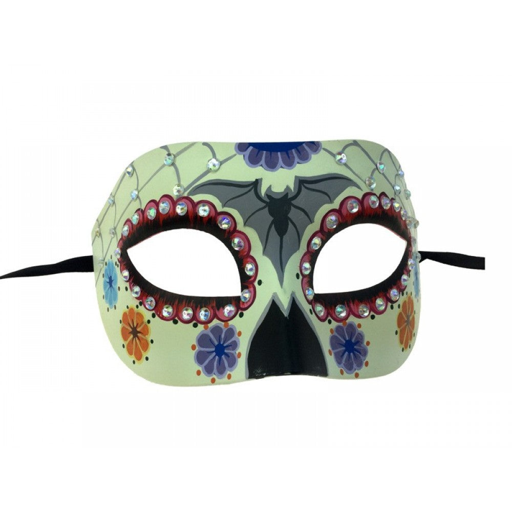 Day of the Dead Mask w/ Bat - White