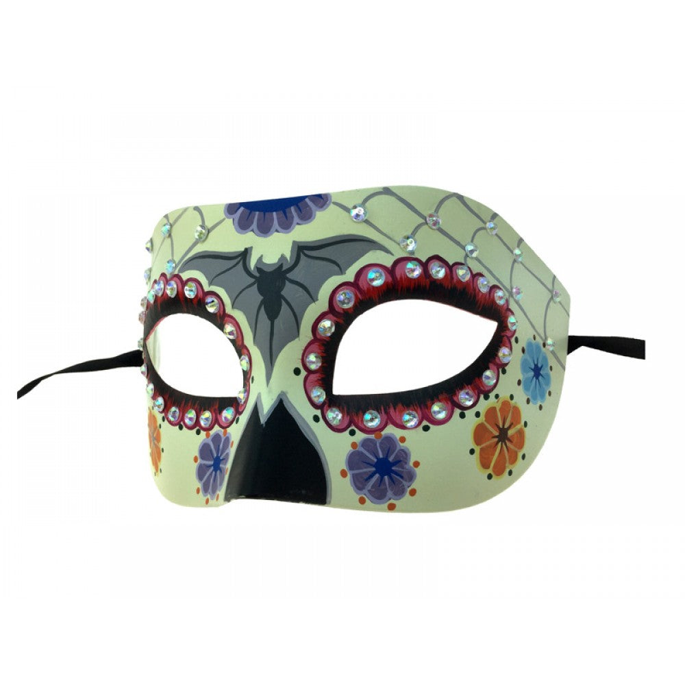 Day of the Dead Mask w/ Bat - White