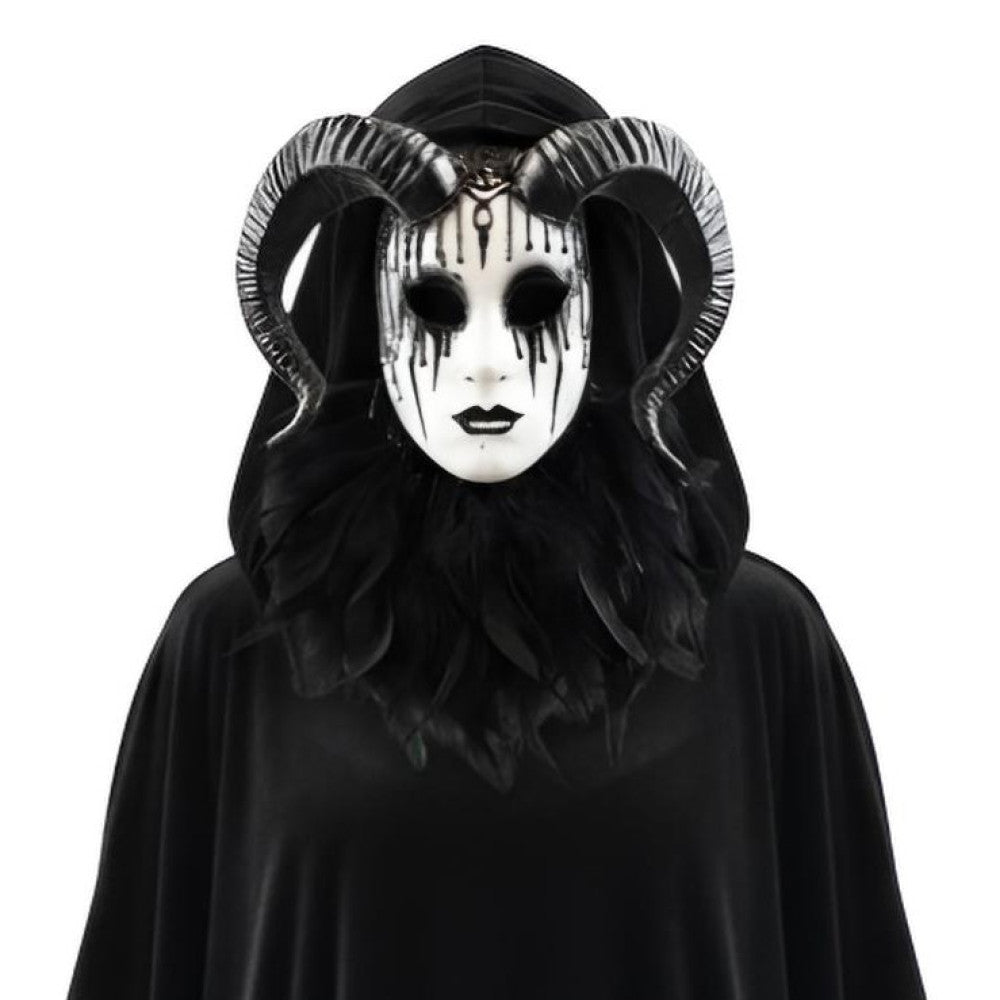 Demonic Queen Horned Horror Mask - White/Black – Johnnie Brocks