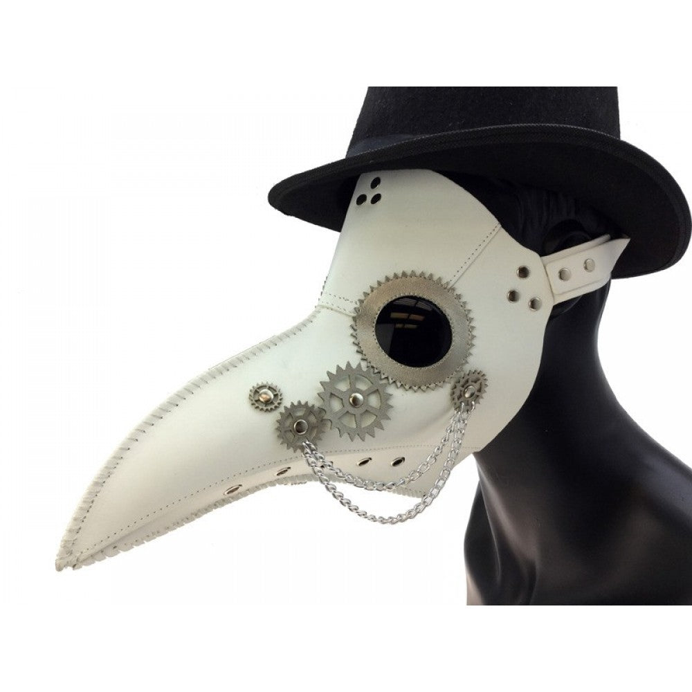 Faux Leather Plague Doctor Mask - White