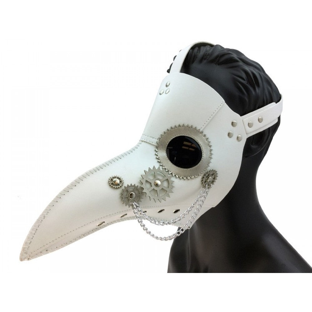 Faux Leather Plague Doctor Mask - White