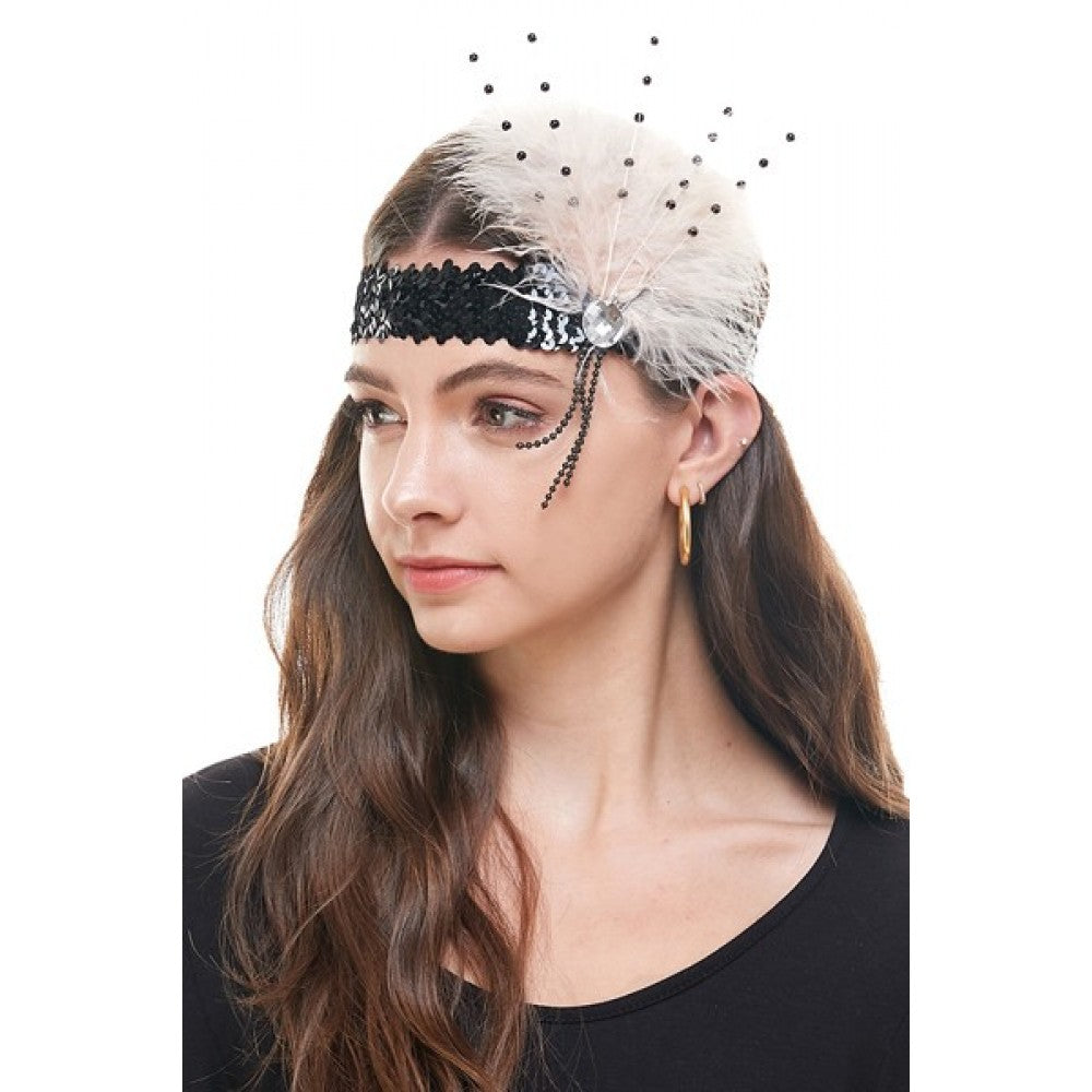 Flapper Fan Headband: Black/White