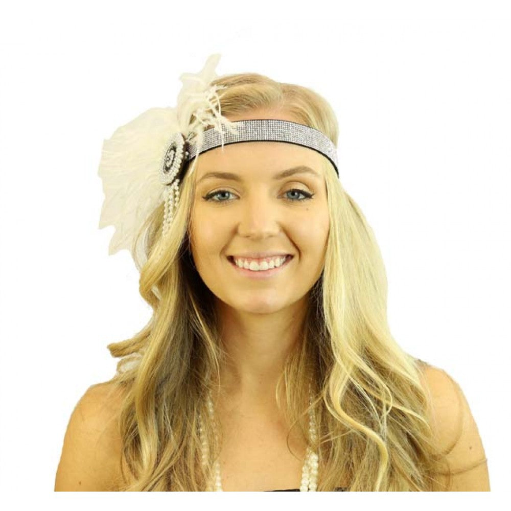 Flapper Headband: White/Silver