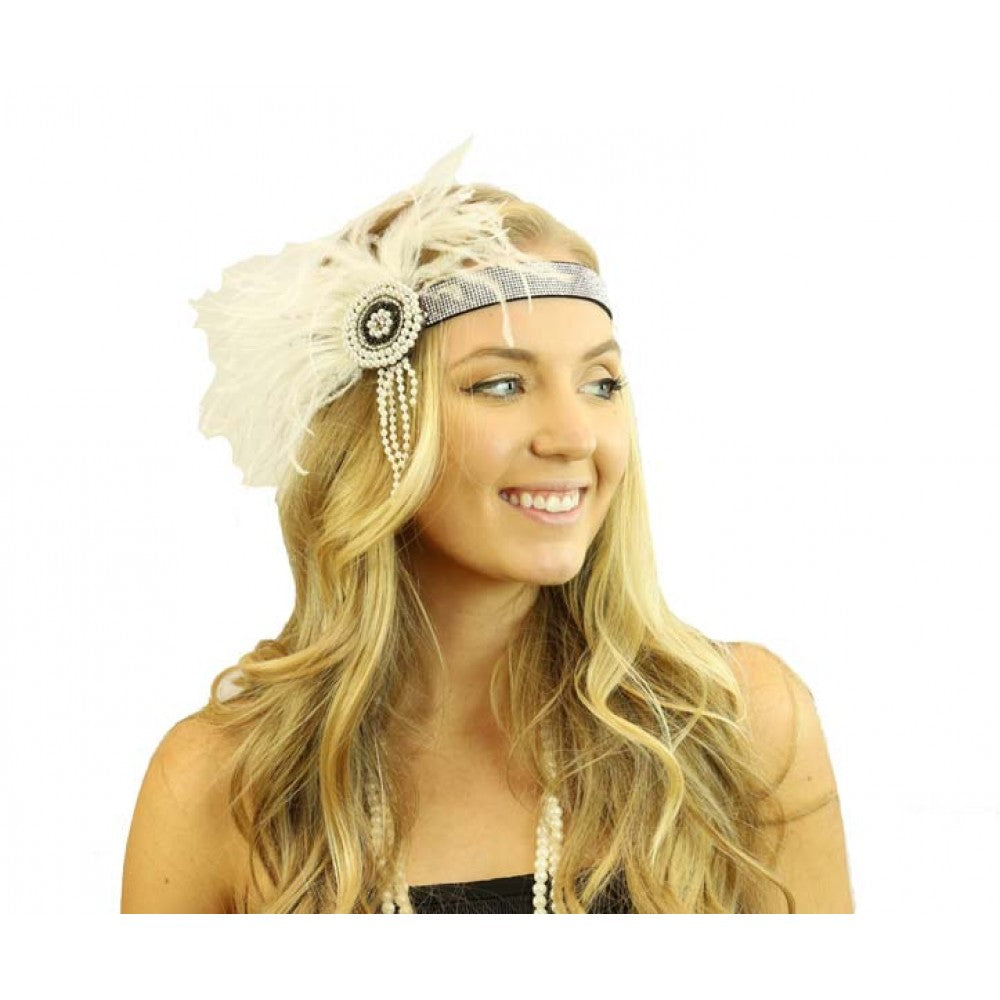 Flapper Headband: White/Silver