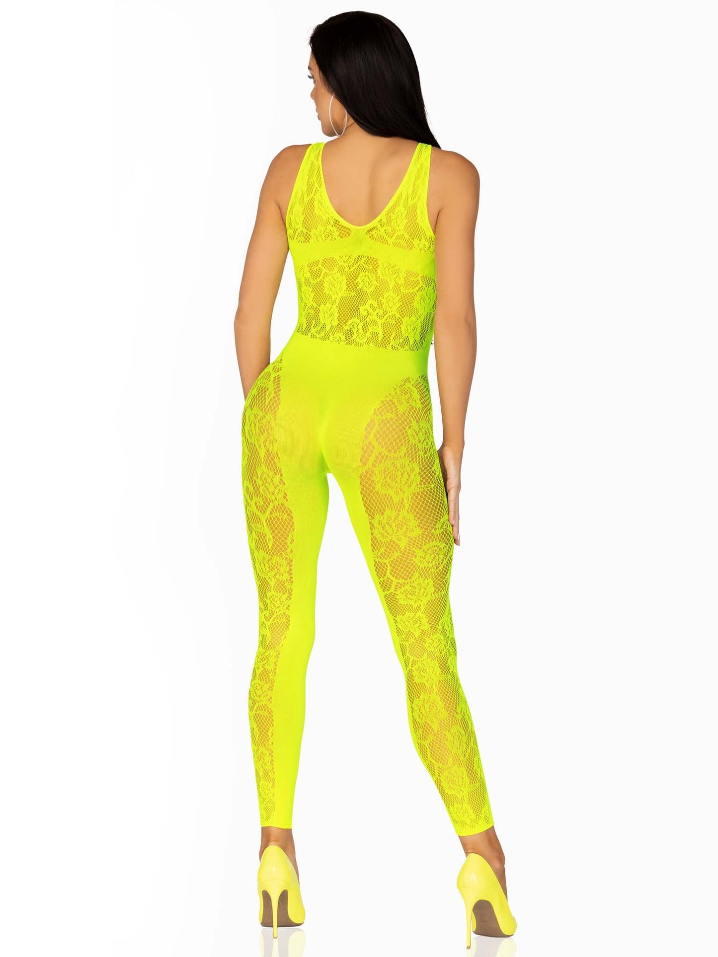 Floral Lace Neon Bodysuit - Yellow