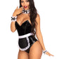 4PC.French Maid Kit,apron, neck piece, wrist cuffs, and headband O/S BLACK/WHITE
