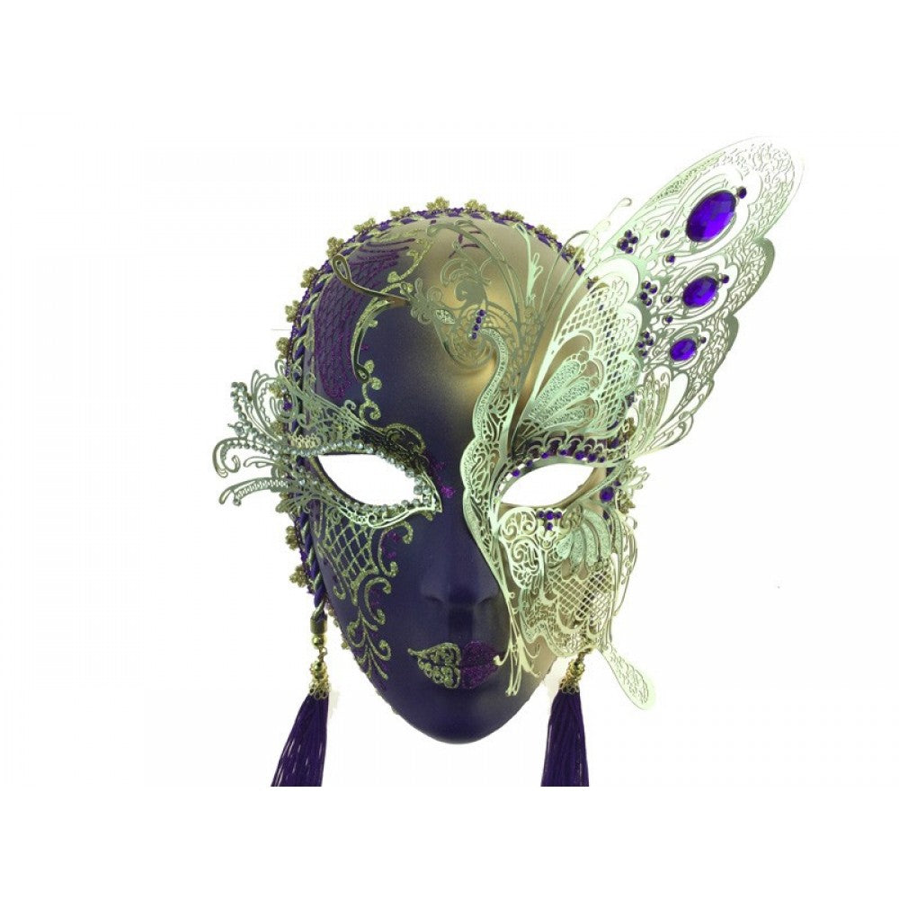 Full Face Mask with Gold Metal with Purple Tassels