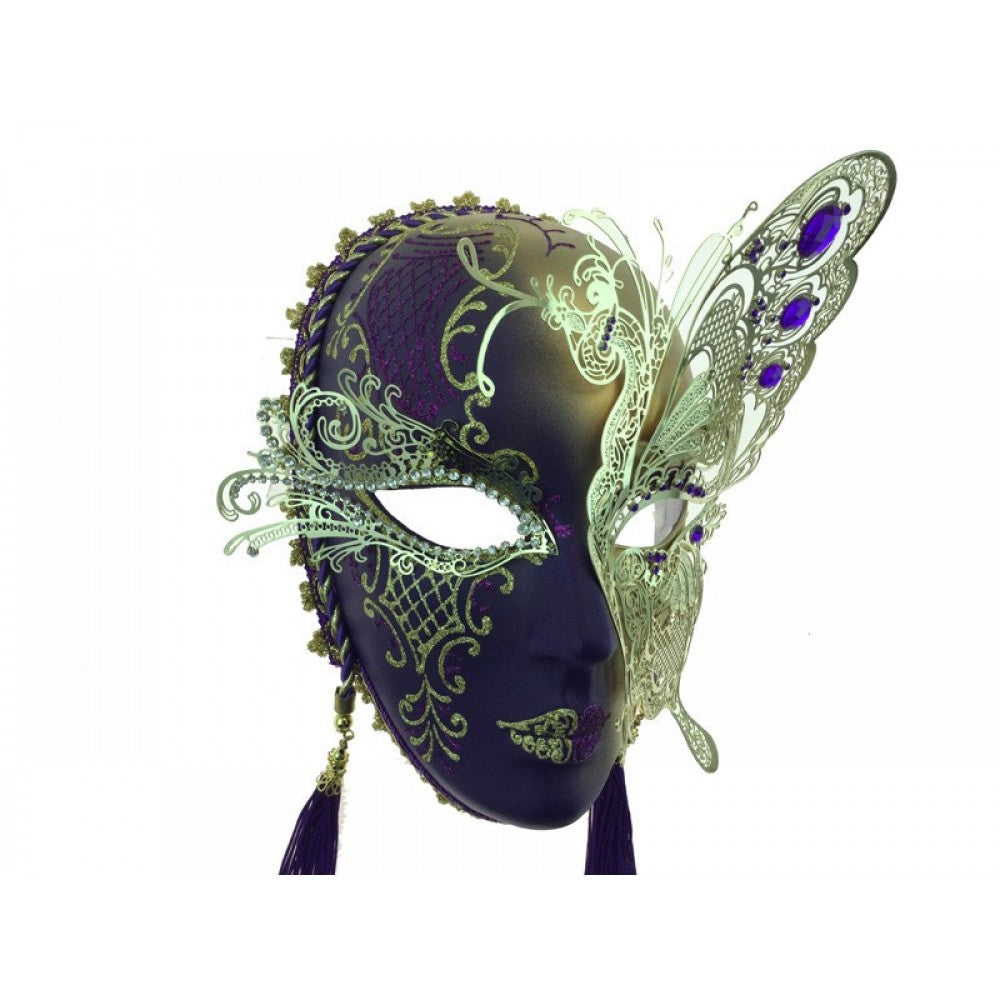 Full Face Mask with Gold Metal with Purple Tassels