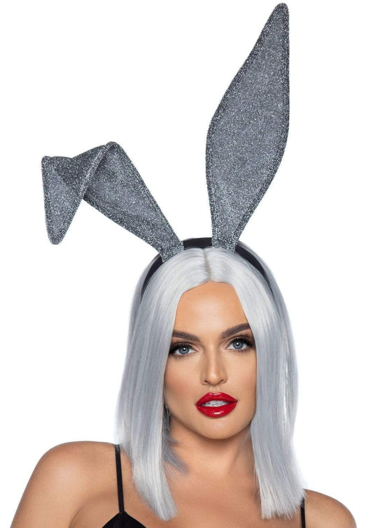 Glitter Bunny Ear Headband: Silver