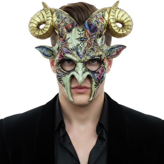 Goat Eurpoean Venetian Style Mask - Gold