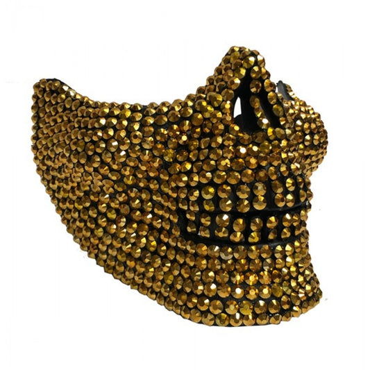Gold Rhinestone Skull Half Mask