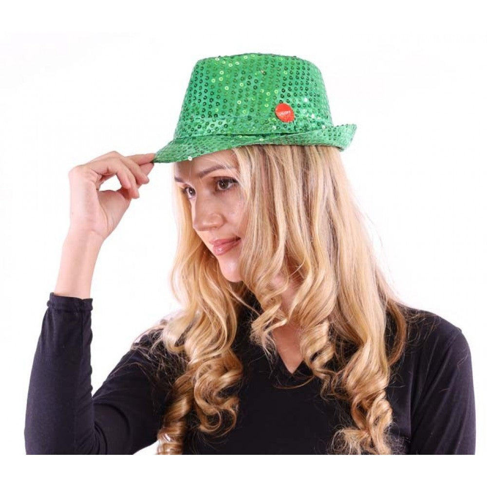 Green Fedora Hat with Lights