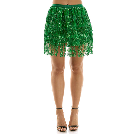 Green Sequin  Fringe Skirt