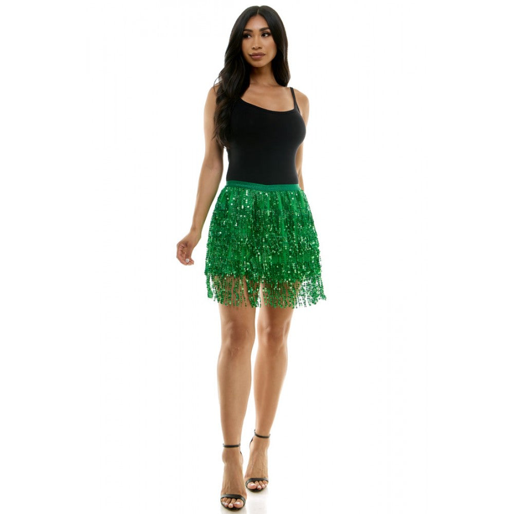 Green Sequin  Fringe Skirt