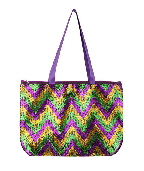 Mardi-Gras Sequin Chevron Tote Bag