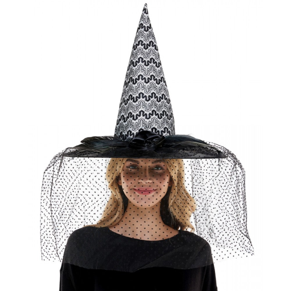 Halloween Witch Hat - Black & Silver