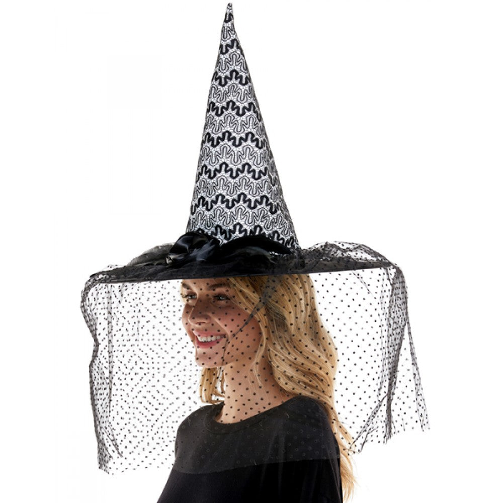 Halloween Witch Hat - Black & Silver