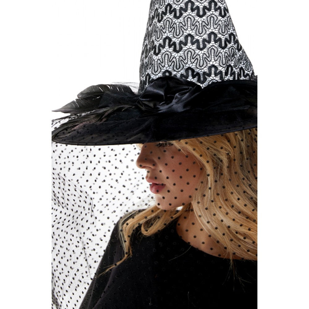 Halloween Witch Hat - Black & Silver