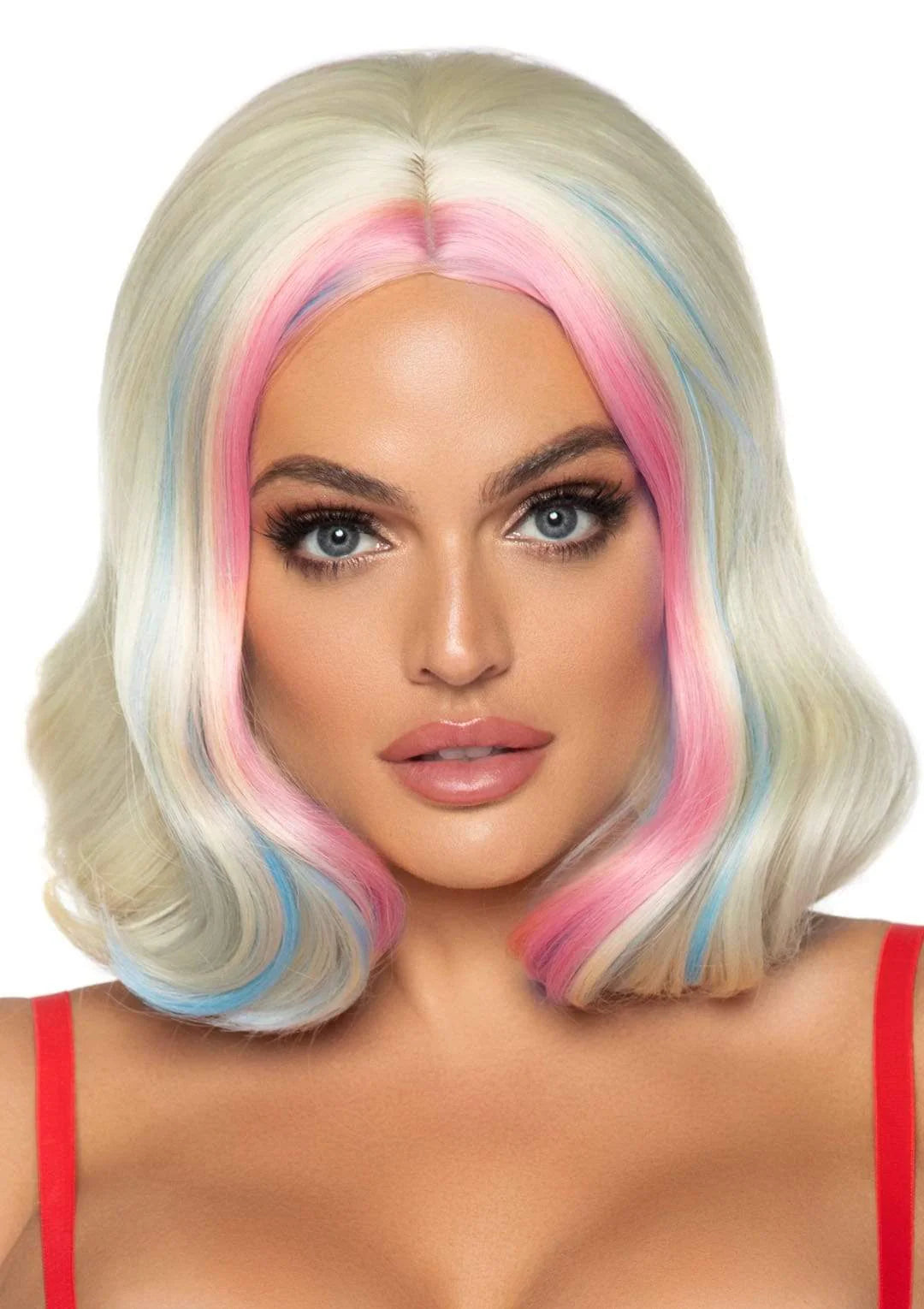 14" Harley Way Bob Wig: Blonde w/ Pink & Blue