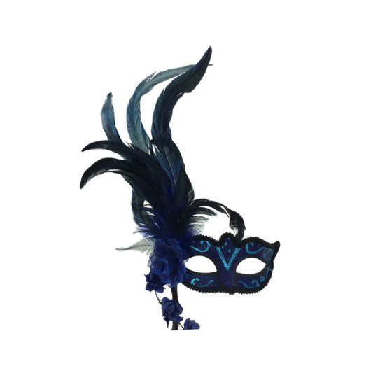 Lace Masquerade Mask with Stick: Blue
