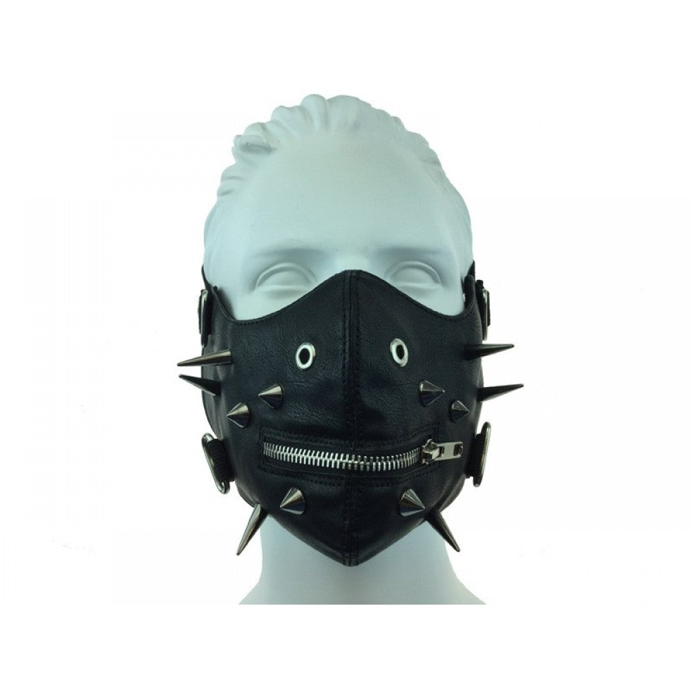 Leather Mouth Mask W/ Spike & Zip