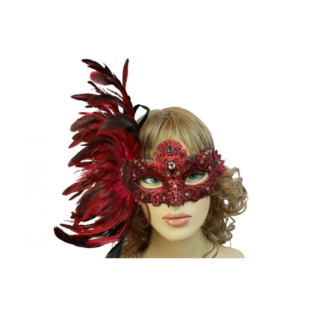 Maquerade Party Feather Mask: Red