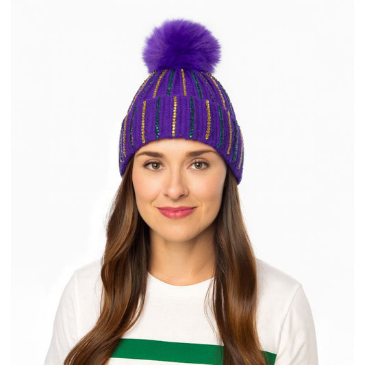 Mardi Gras Purple Beanie Hat with PGG Gems