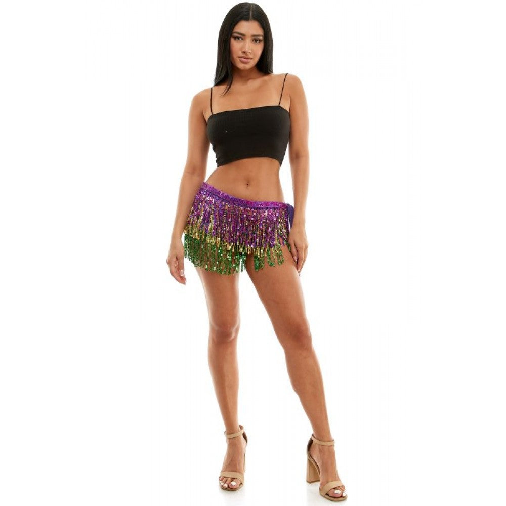 Mardi Gras Sequin Fringe Skirt