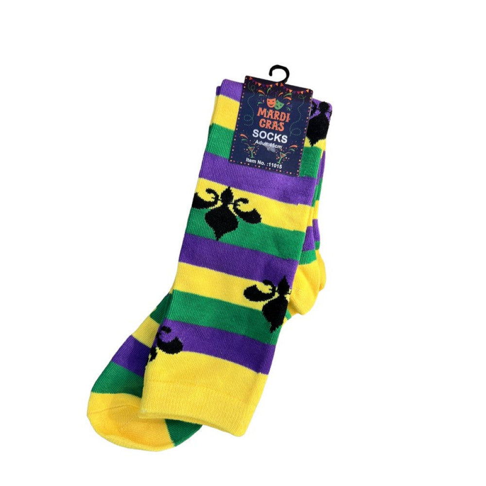 Mardi Gras Striped Crew Socks
