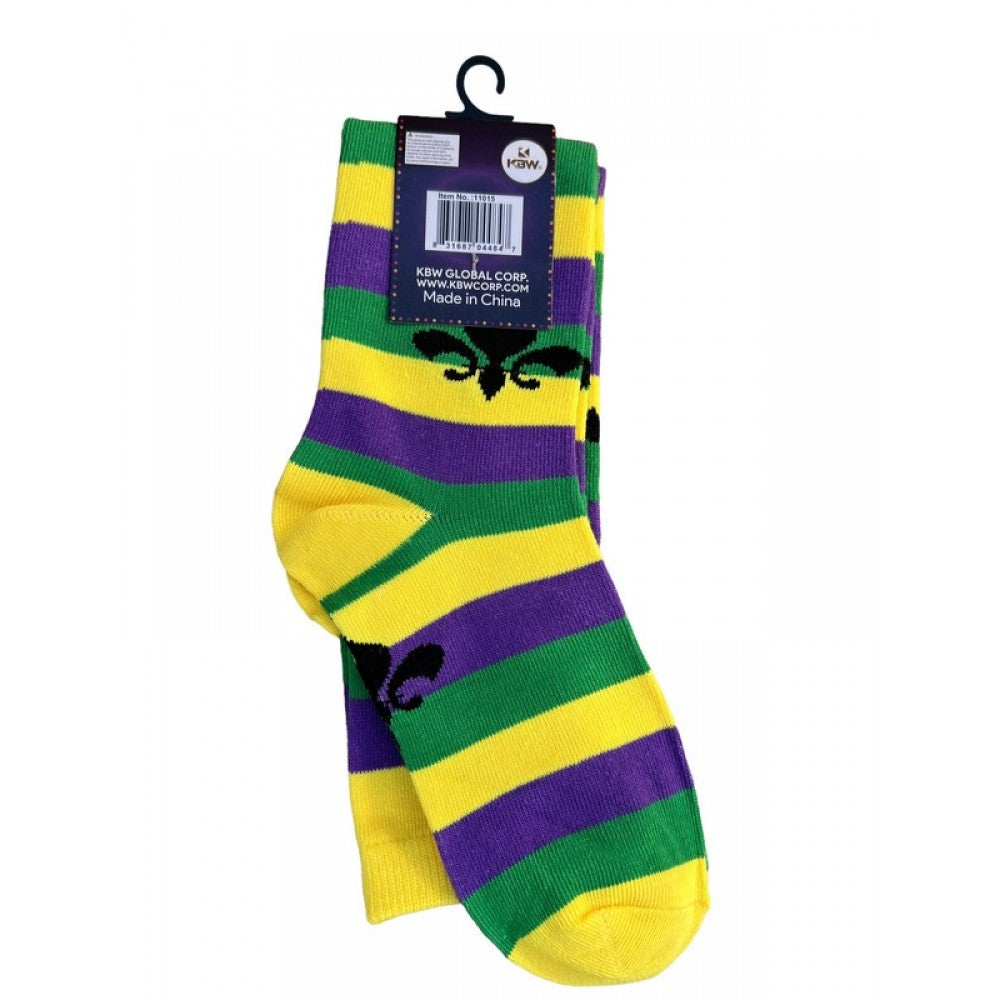 Mardi Gras Striped Crew Socks