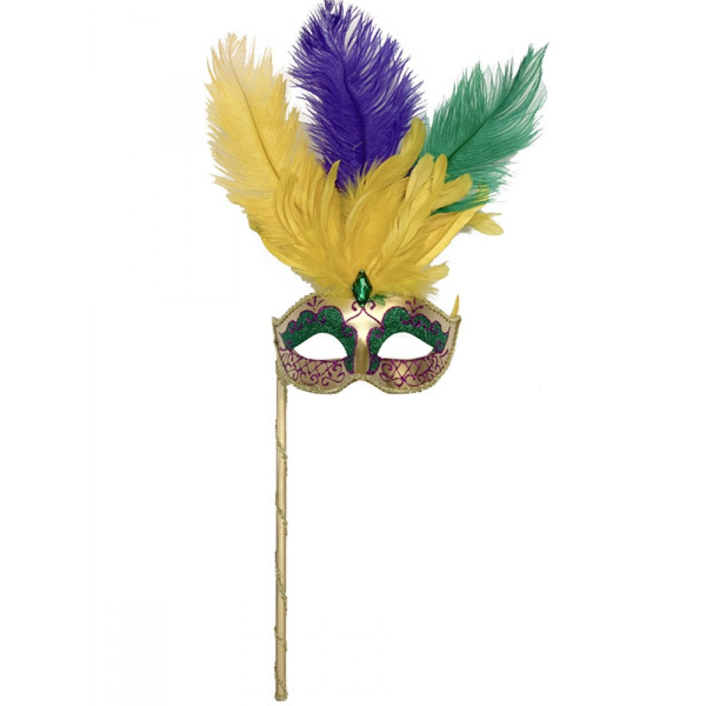 Mardi Gras Mask with Stick: PGG - Assorted