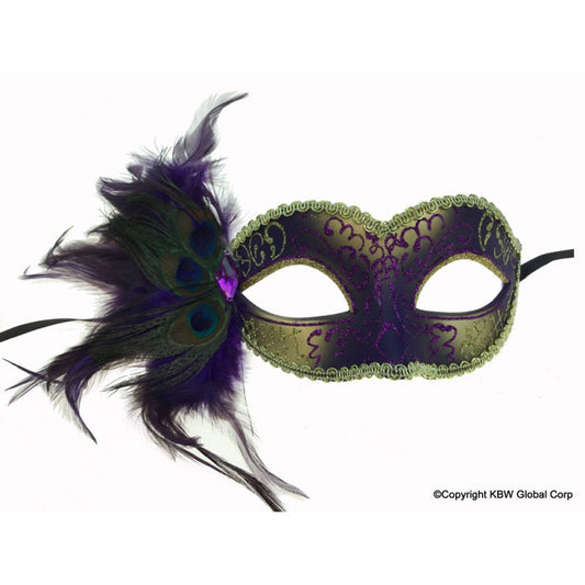 Mask w/Side Peacock Feather - Purple