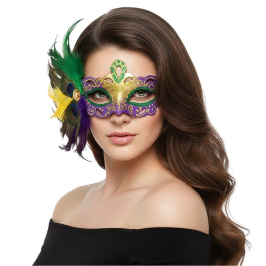 Masquerade Mask With Side Peacock Feather Assortment