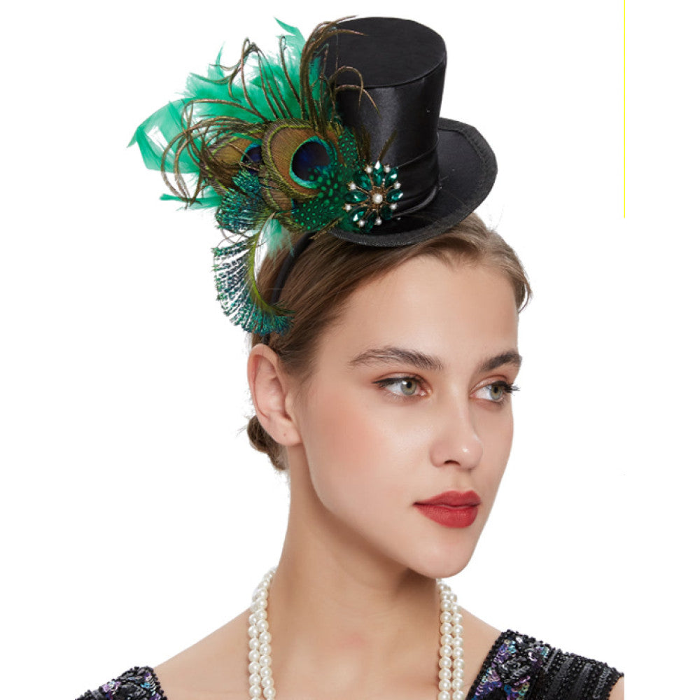 Mini Black Top Hat With Peacock Feather