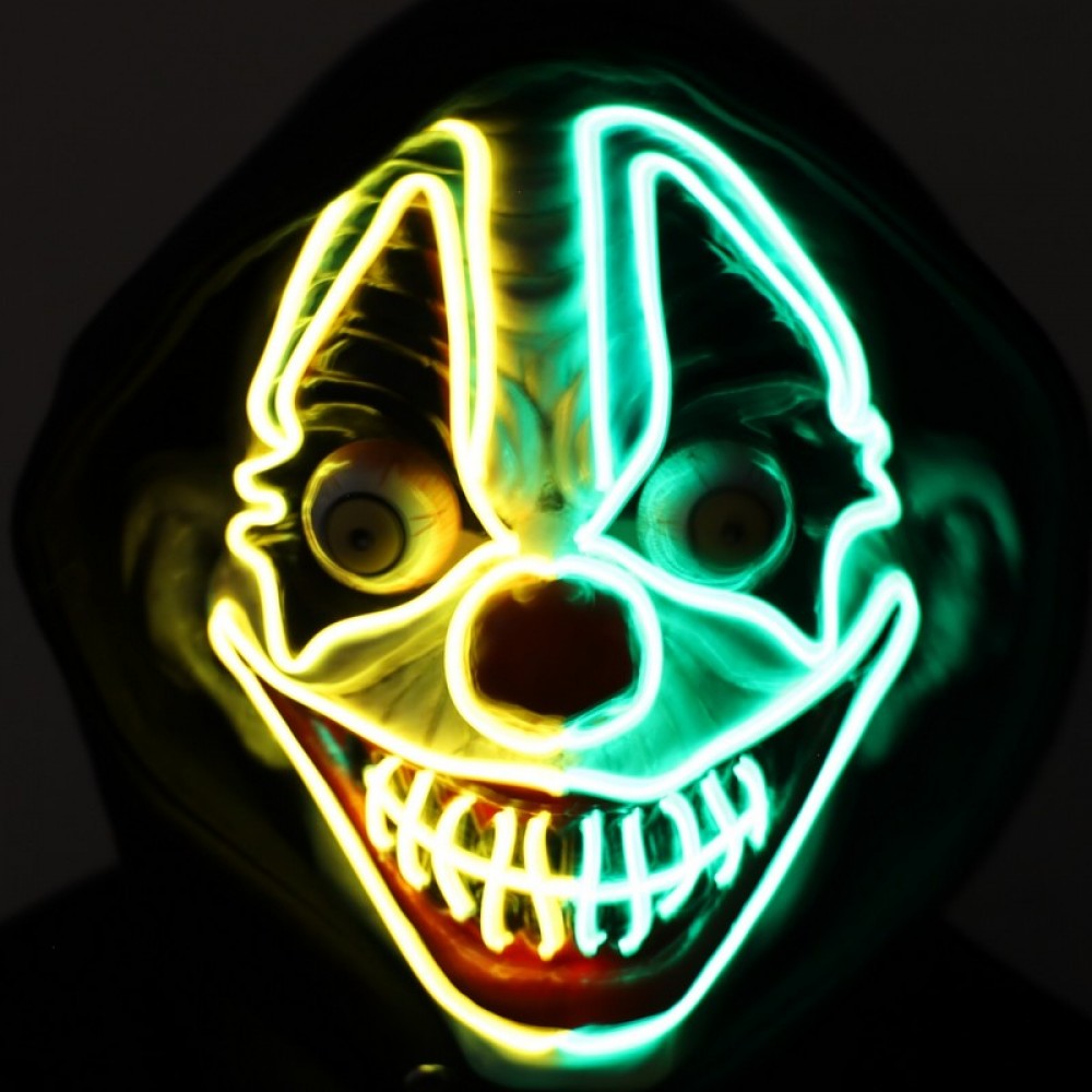 Neon Light-Up Scary Clown Mask