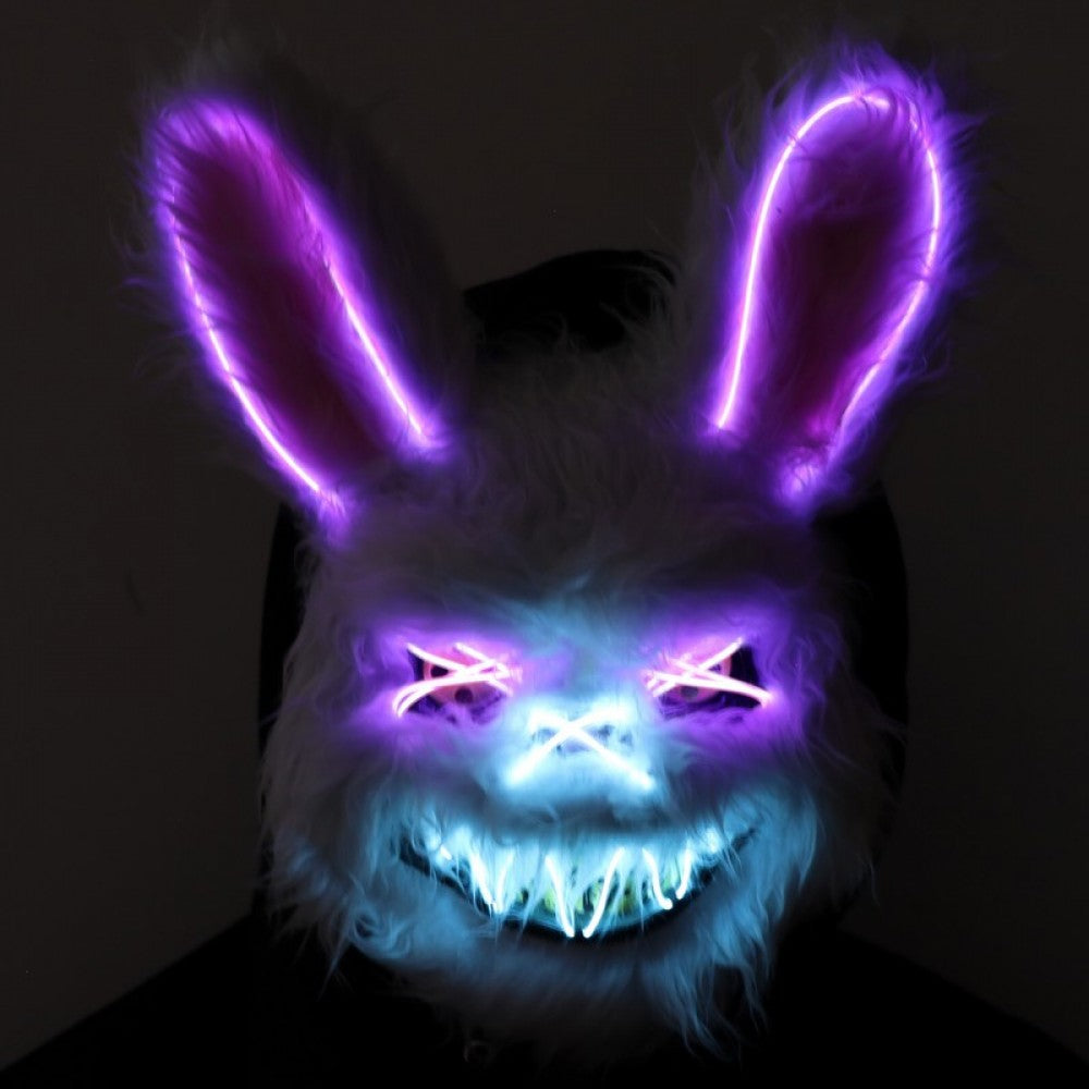Neon Light-Up Furry Rabbit Mask