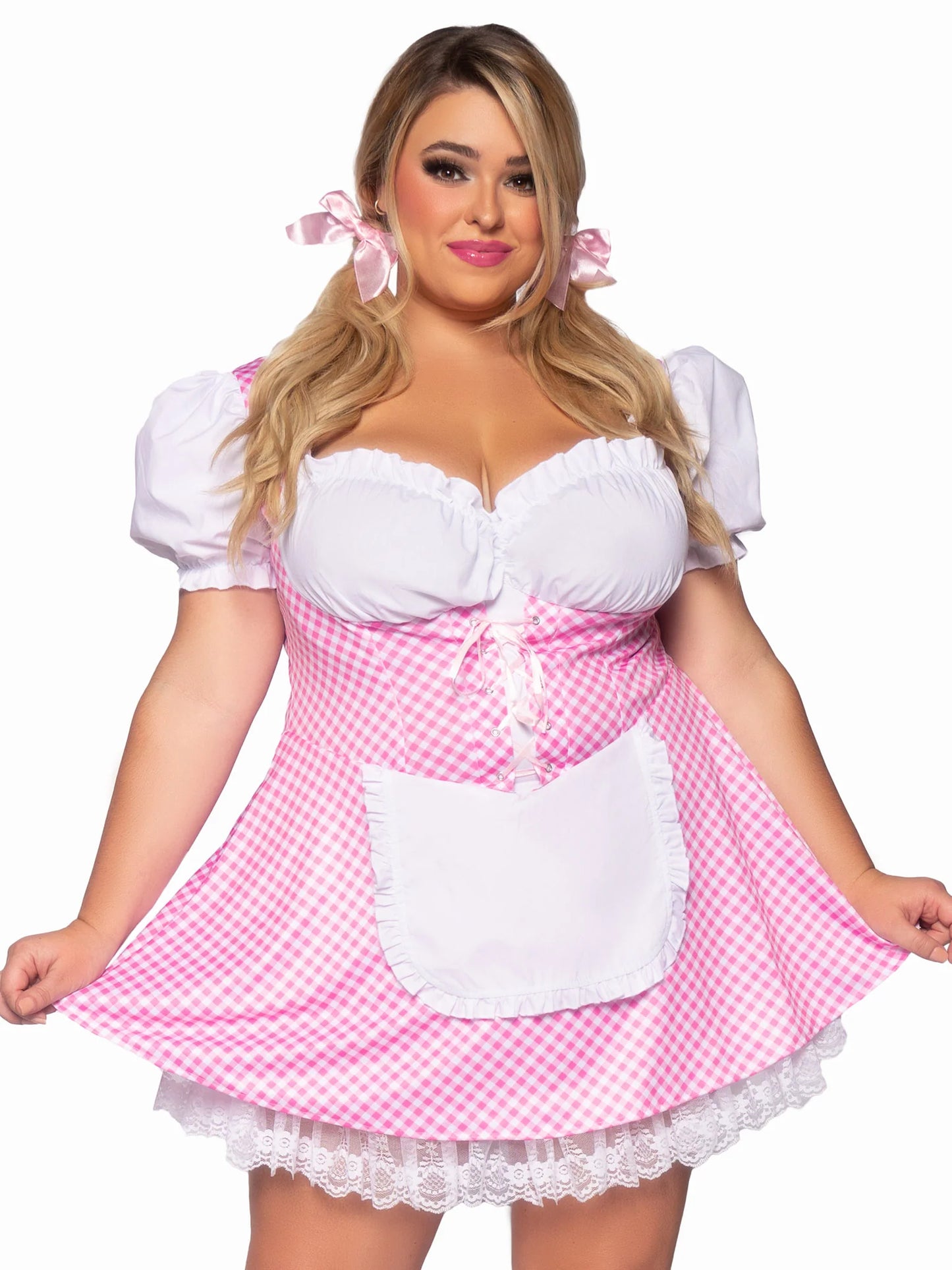 Women's Plus Gingham Dress: Pink/White