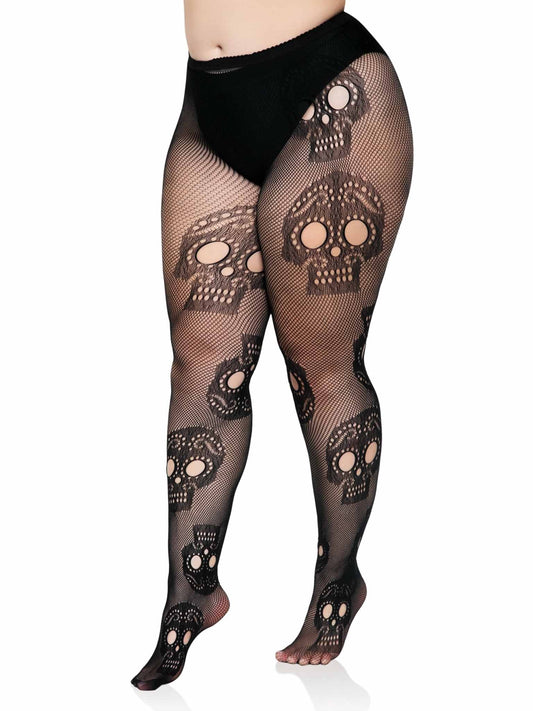 Plus Size Skull Net Pantyhose - Black