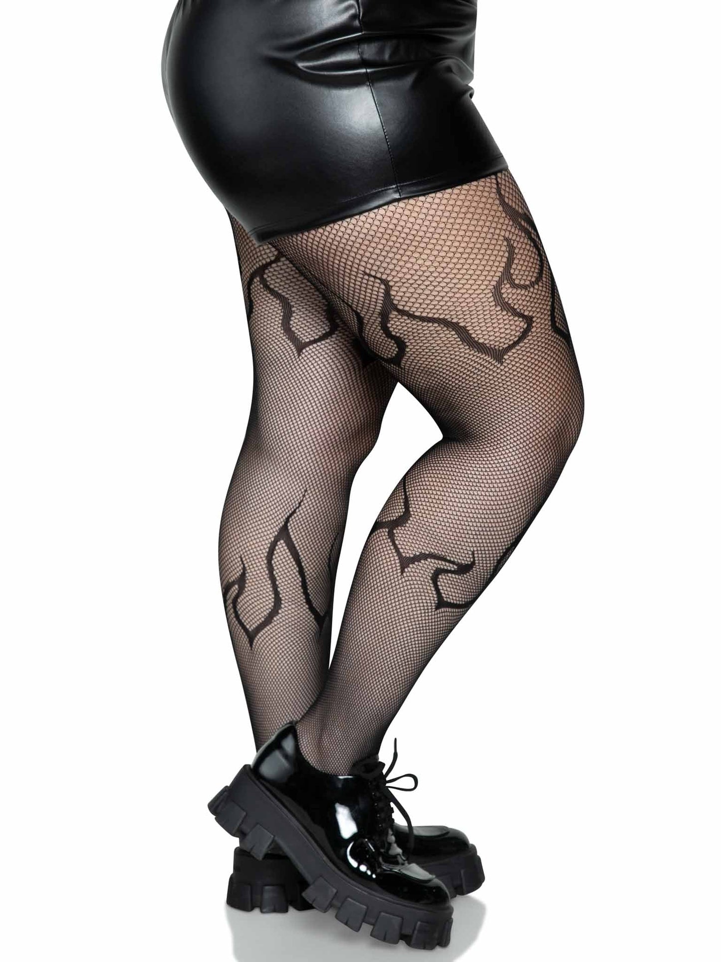 Plus Size Kelly Flame Fishnet Tights - Black