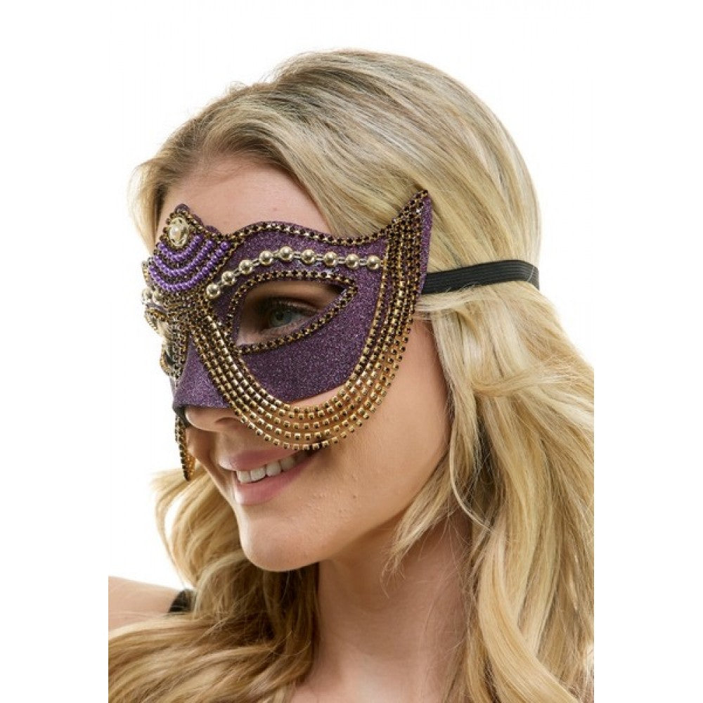 Purple Jeweled Mask w/ Pearls & Chains